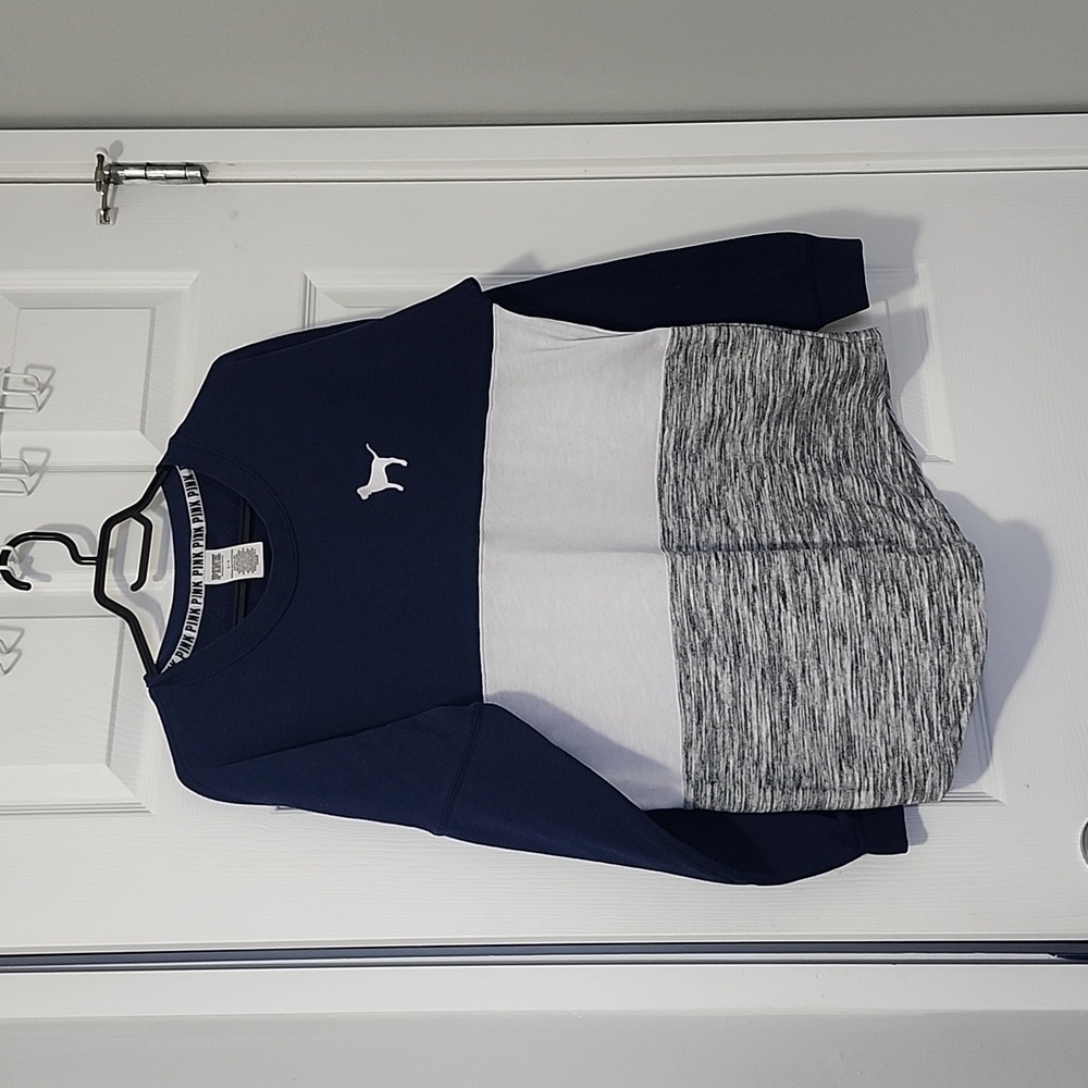 PINK Victoria's Secret Navy and Gray Colorblock Sweatshirt